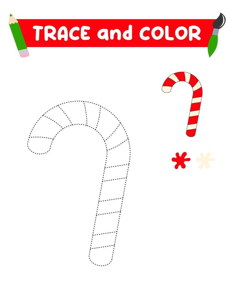 Trace and color the candy. A training sheet for preschool children.Educational tasks for kids. christmas candy Coloring Book. vector