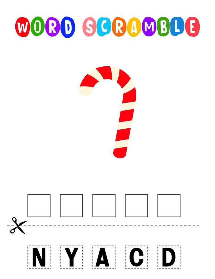 Candy Word scramble . Educational game for kids. English language spelling worksheet for