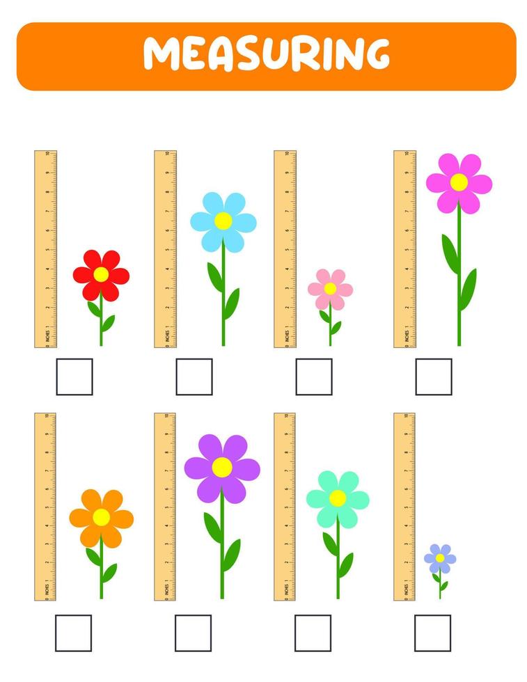 Measuring length  with ruler. Education developing worksheet. Game for kids.Vector illustration. practice sheets.Brush measurement in inches. vector