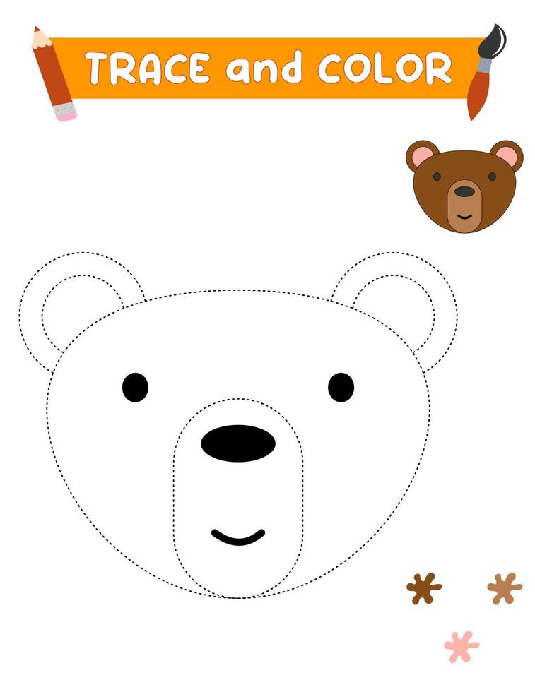 trace and color the animal. A training sheet for preschool children.Educational tasks for kids.Bear Coloring Book. vector