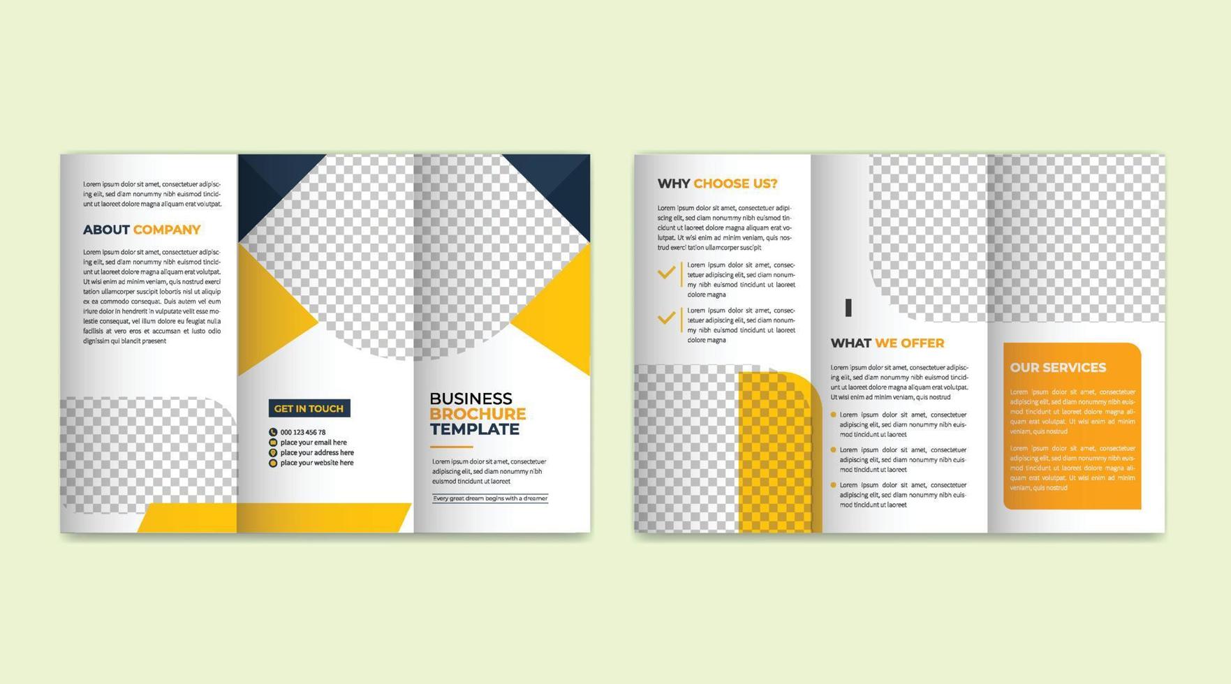 Business trifold brochure template design, corporate tri-fold brochure vector