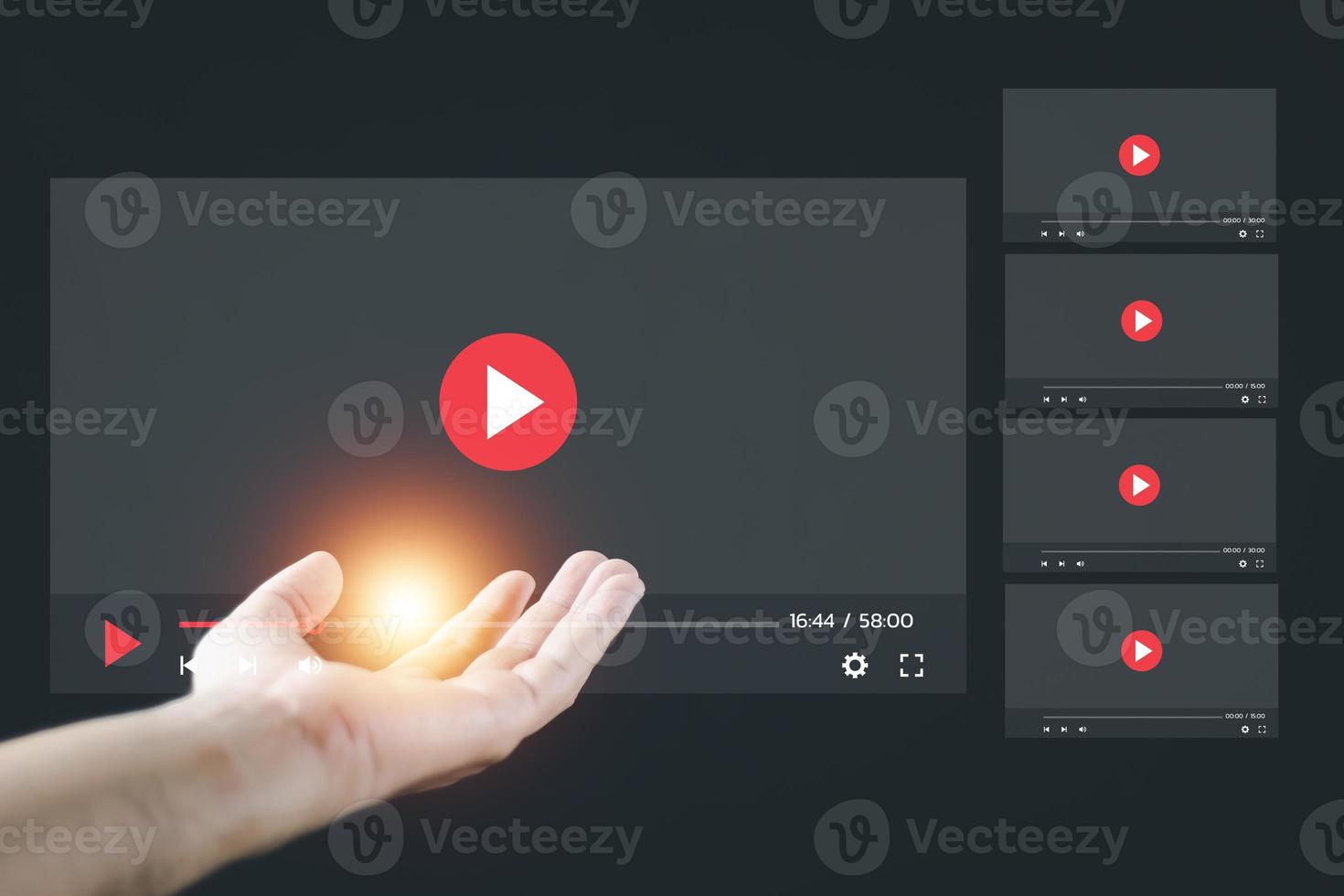 Concept of streaming online. Men's hands showing streaming screen. To represent the use of the Internet online photo