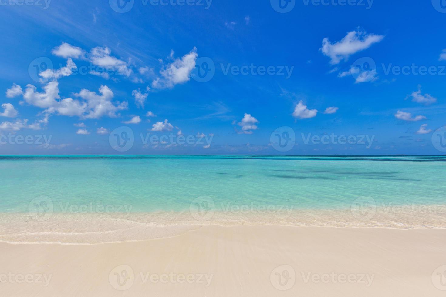 Freedom beach. Closeup white sand, calm blue sea, sunny sky. Seascape horizon. Beautiful outdoor nature scenic, tropical Mediterranean ocean shore. Beautiful tranquil coastline, relax island paradise. photo