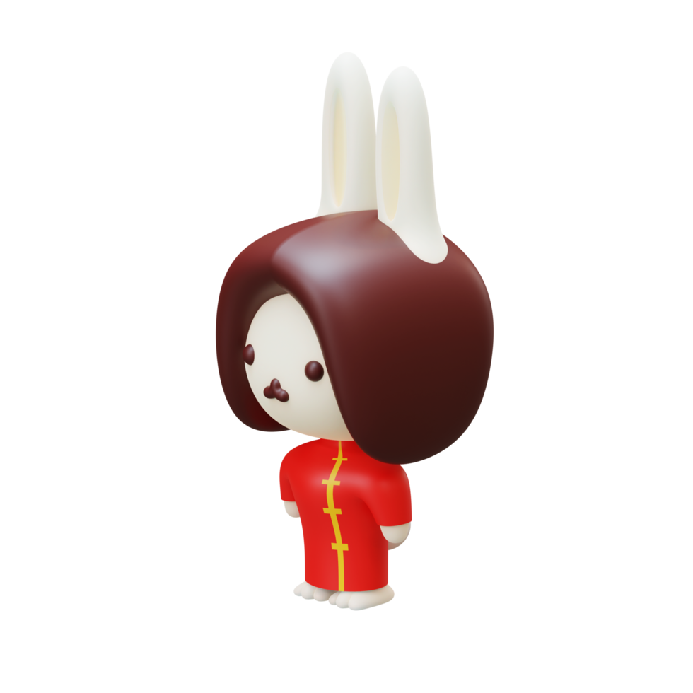 rendu 3d isométrique caractère lapin chinois png