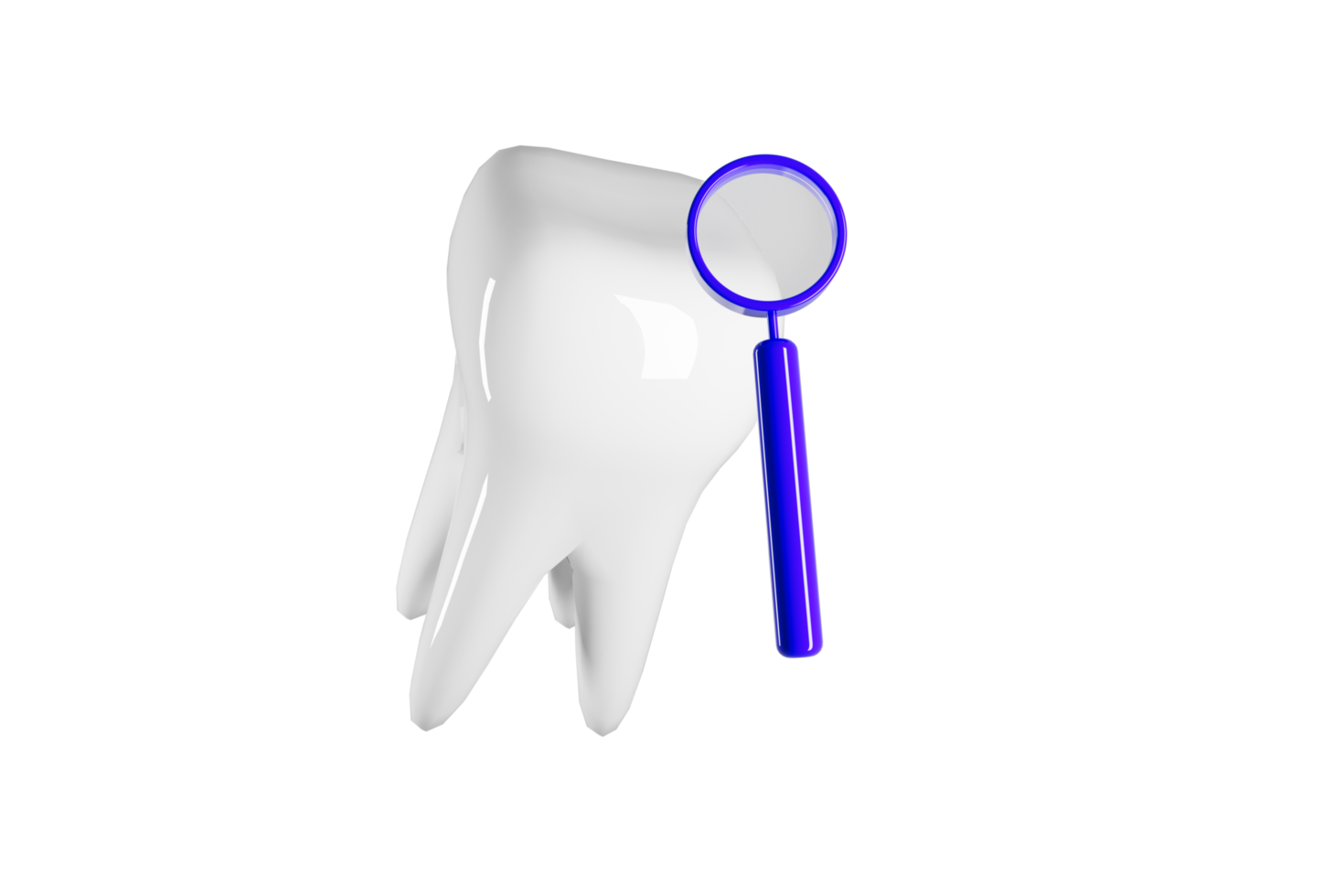 bleken tand en blauw vergrootglas. tandheelkundig kliniek 3d veroorzaken. png
