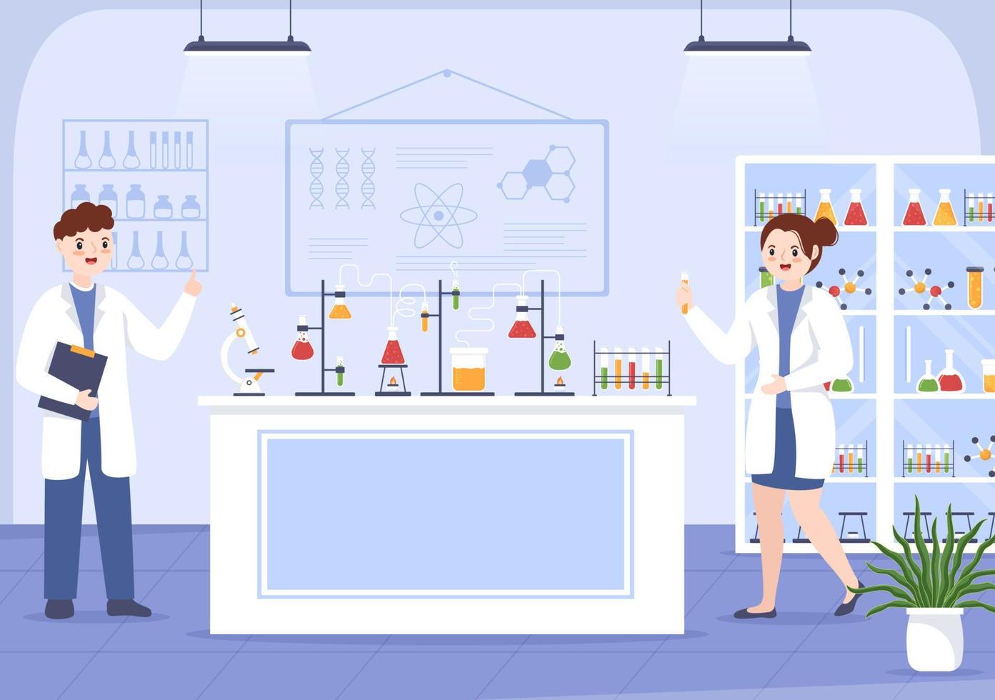 Laboratorium with Conducting Research Scientific, Experimentation and Measurement in a Lab in Flat Cartoon Hand Drawn Templates Illustration vector