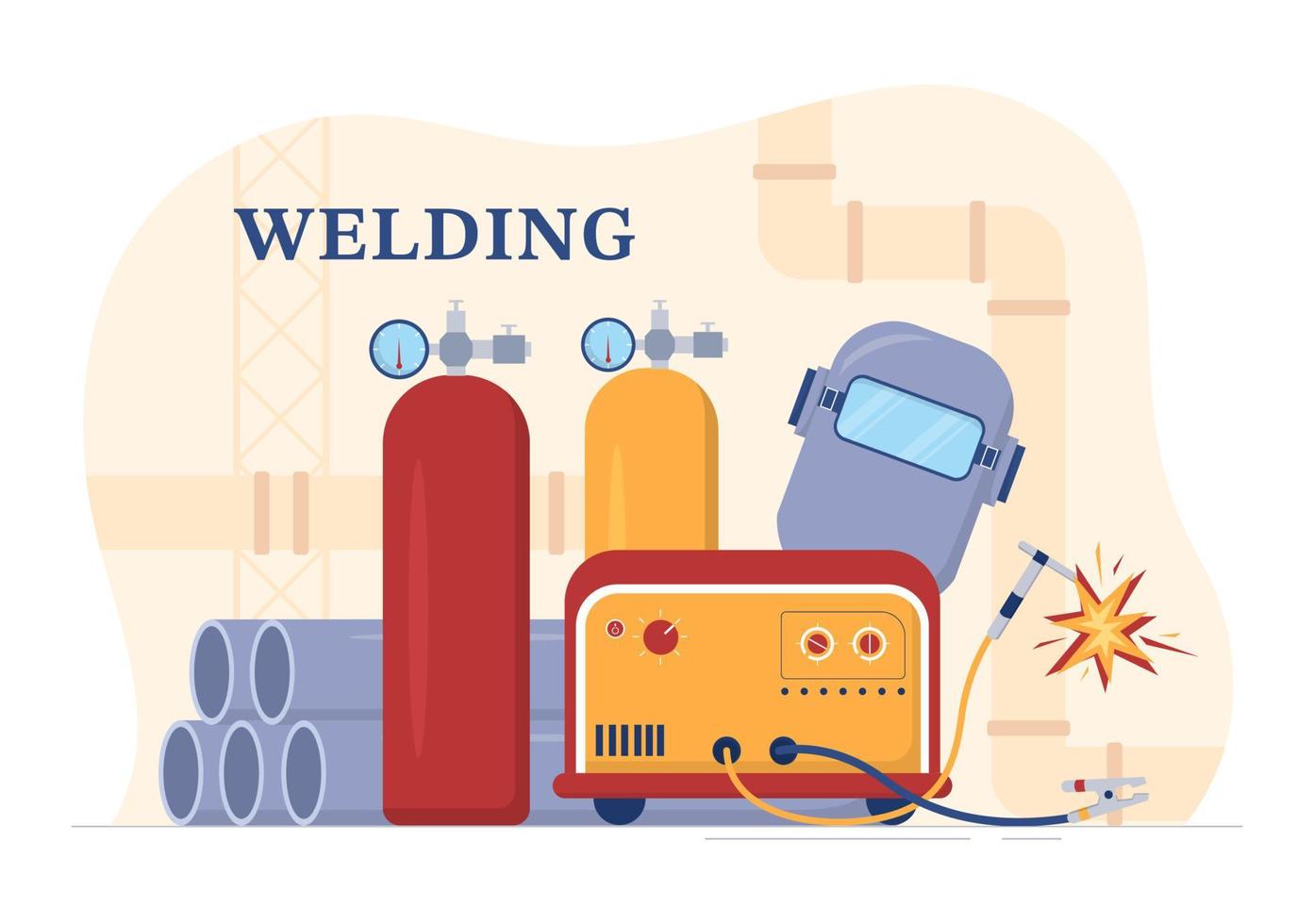 Welding Service with Professional Welder Job Weld Metal Structures, Pipe and Steel Construction in Flat Cartoon Hand Drawn Templates Illustration vector