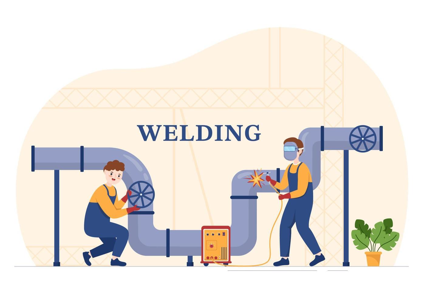 Welding Service with Professional Welder Job Weld Metal Structures, Pipe and Steel Construction in Flat Cartoon Hand Drawn Templates Illustration vector