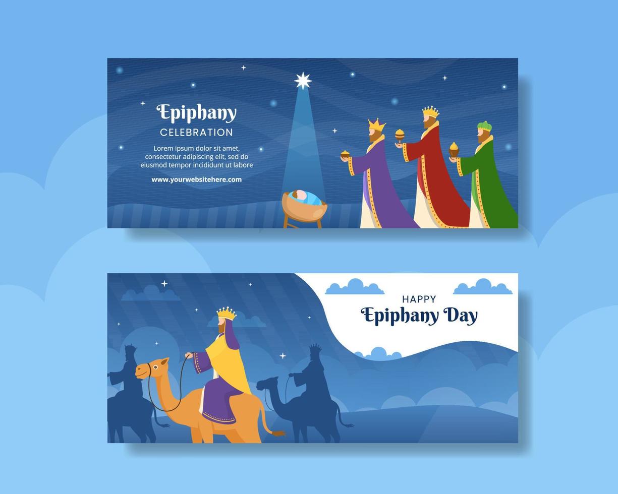 Happy Epiphany Day Horizontal Banner Flat Cartoon Hand Drawn Templates Illustration vector
