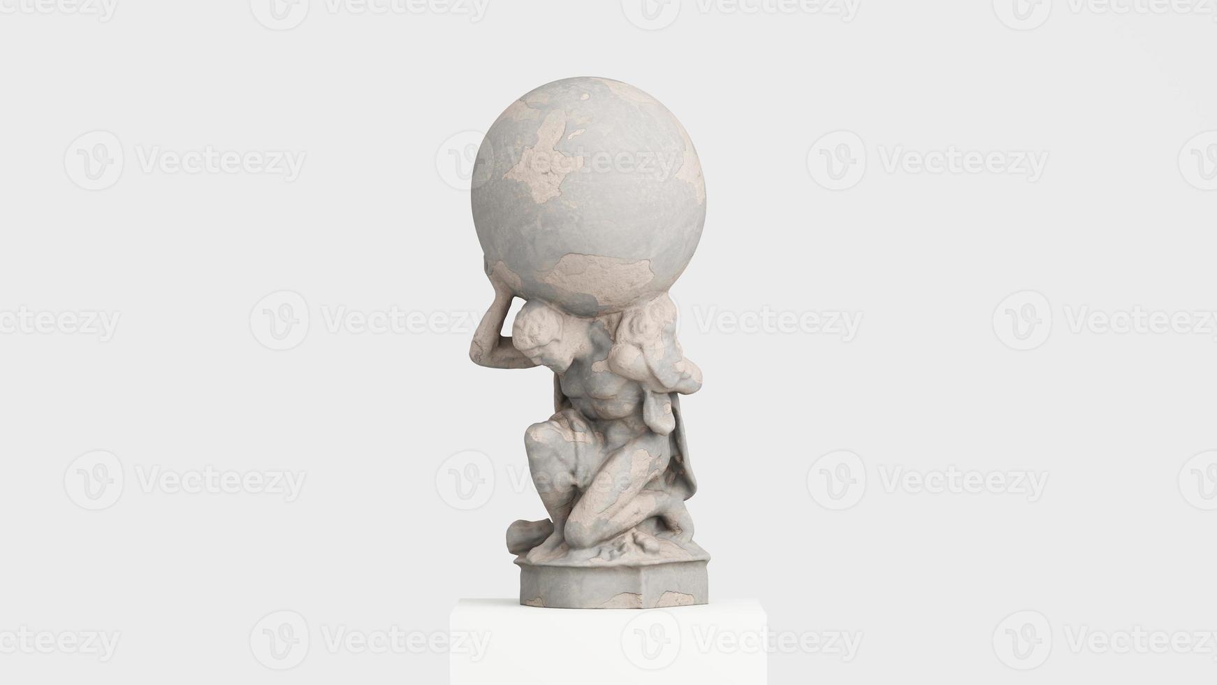 Atlas Statue Holding up the globe earth Celestial Heavens Pure White concrete cement texture. 3d illustration render photo