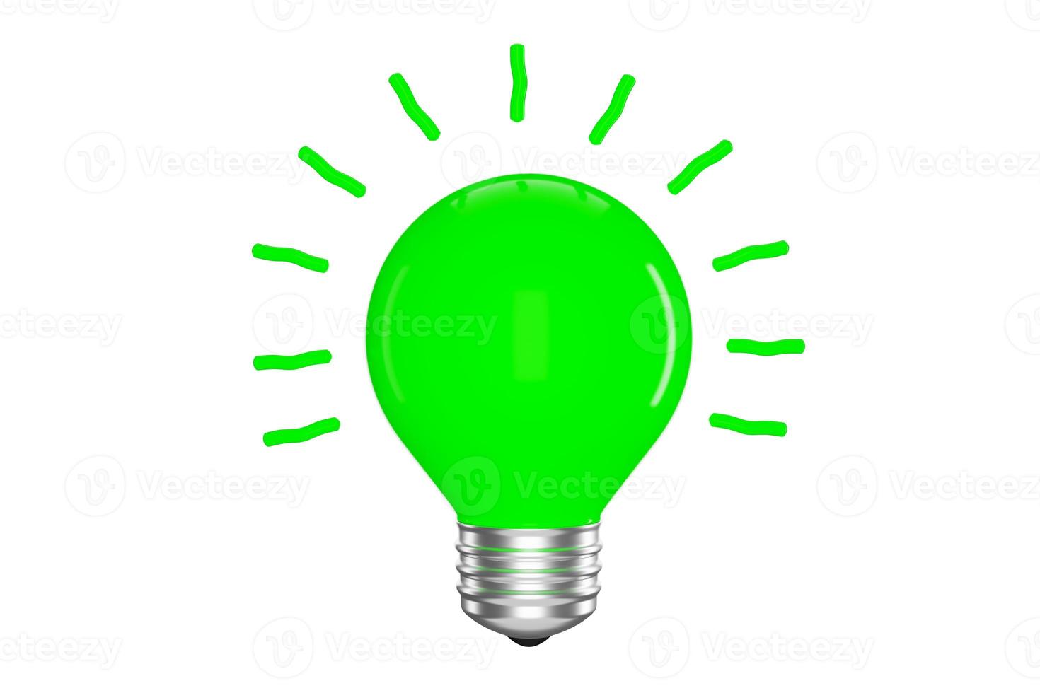 3d illustration green neon light bulb technology concept innovation modern and business industry isolated on white background - clipping path photo