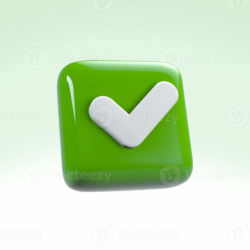 Glossy square check mark icon, s Symbol of acceptance. 3d render photo