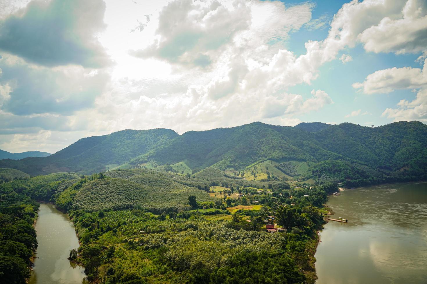 mountains and sky  In the quiet countryside on the banks of the Mekong River photo