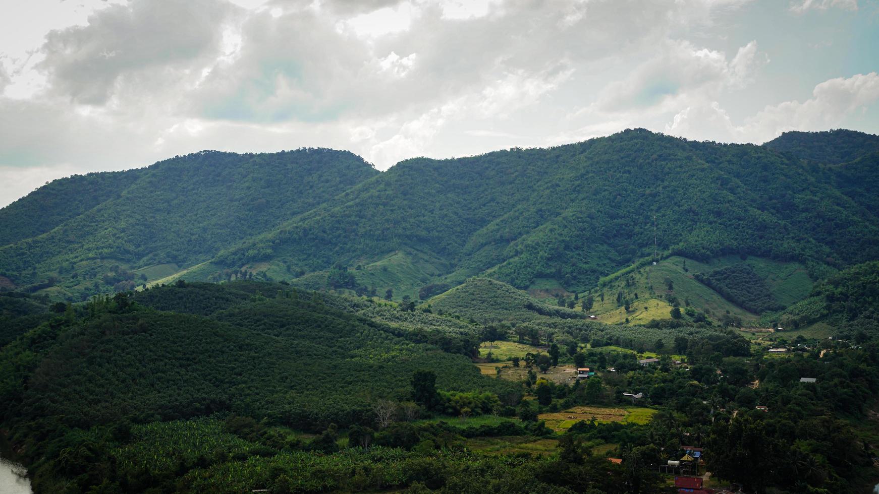 mountains and sky  In the quiet countryside on the banks of the Mekong River photo