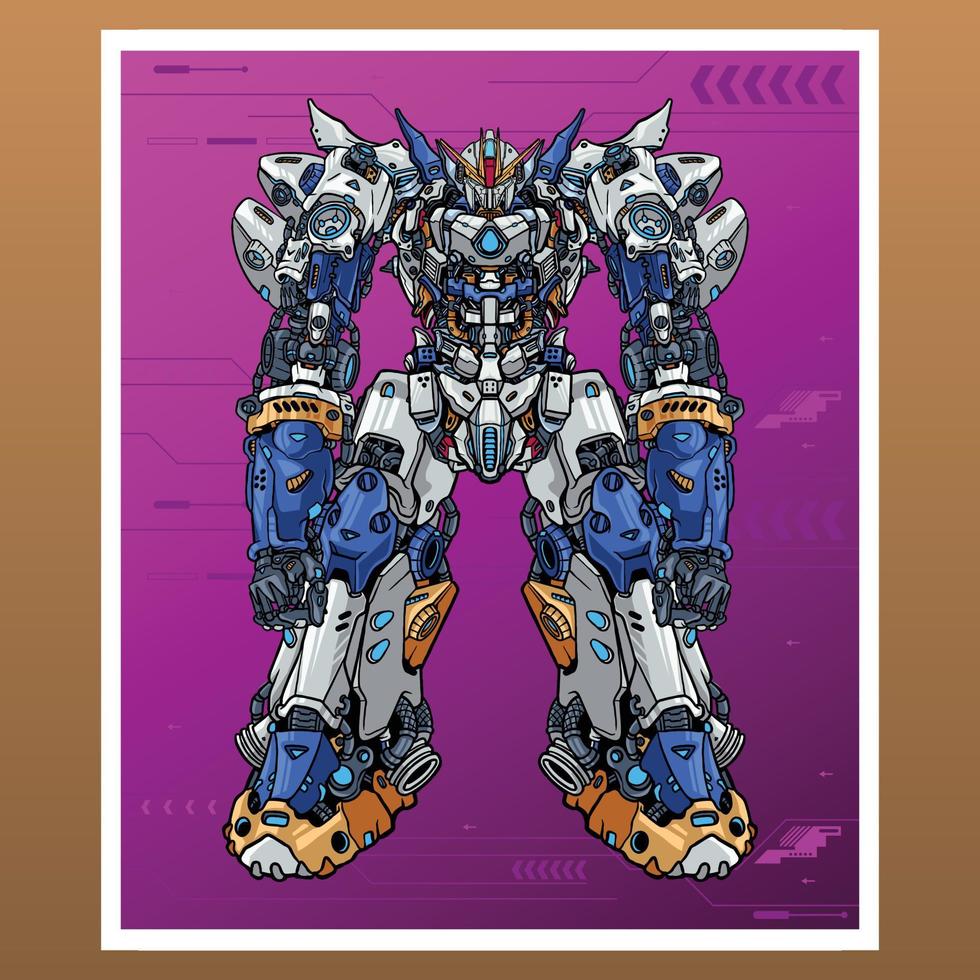 Mecha robot machine builded by head arm body leg weapon big illustration premium vector