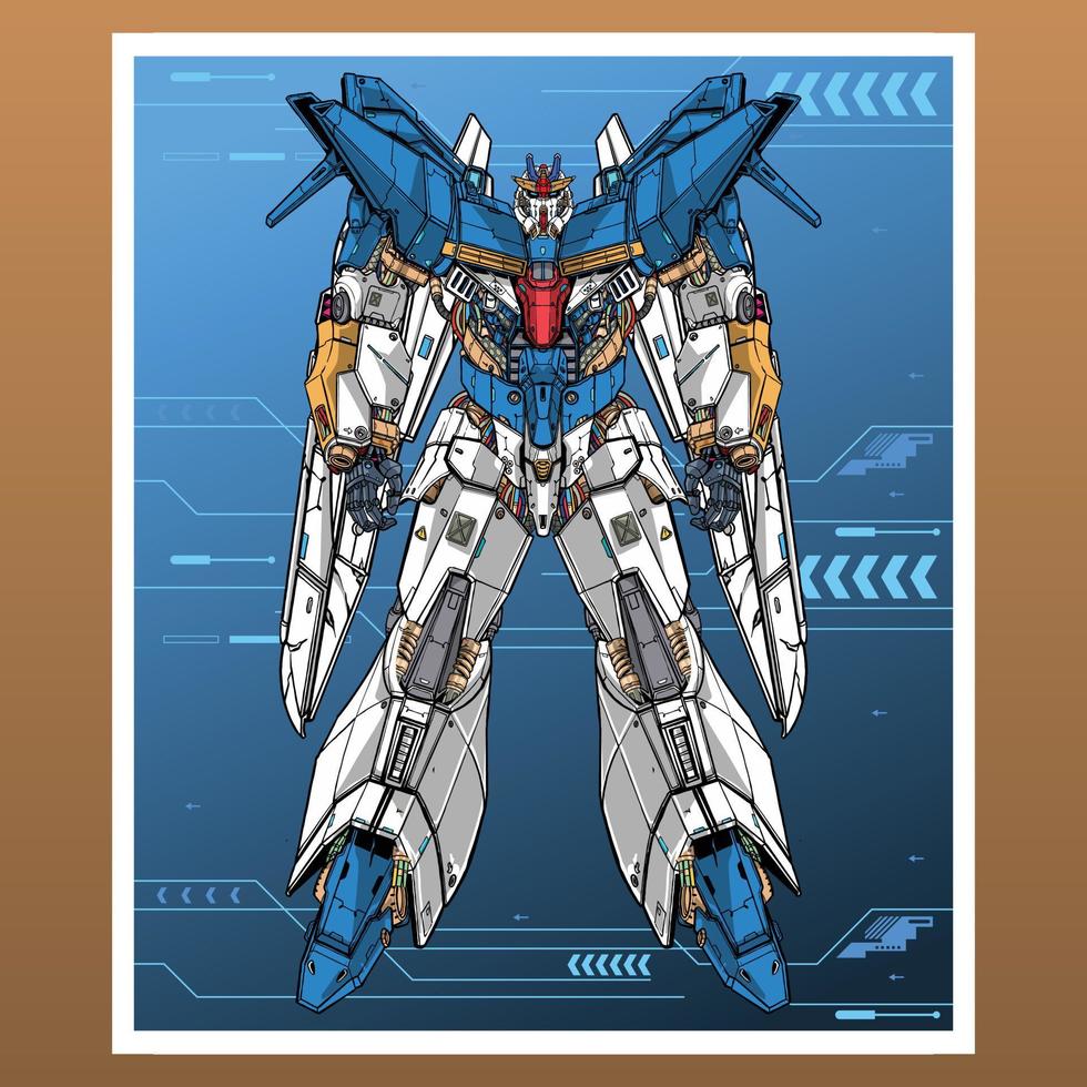 Mecha robot machine builded by head arm body leg weapon gundam illustration premium vector