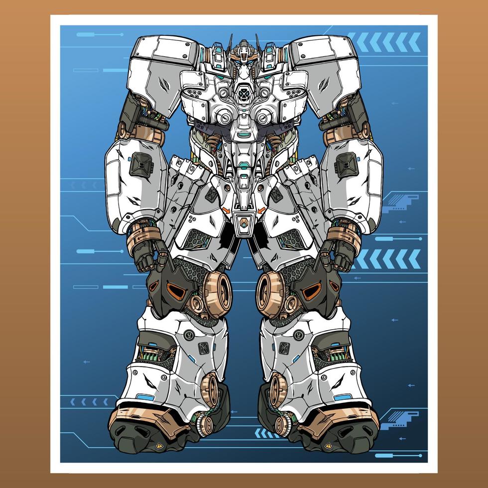 mecha robot máquina construida por cabeza brazo cuerpo pierna arma señor ilustración vector premium