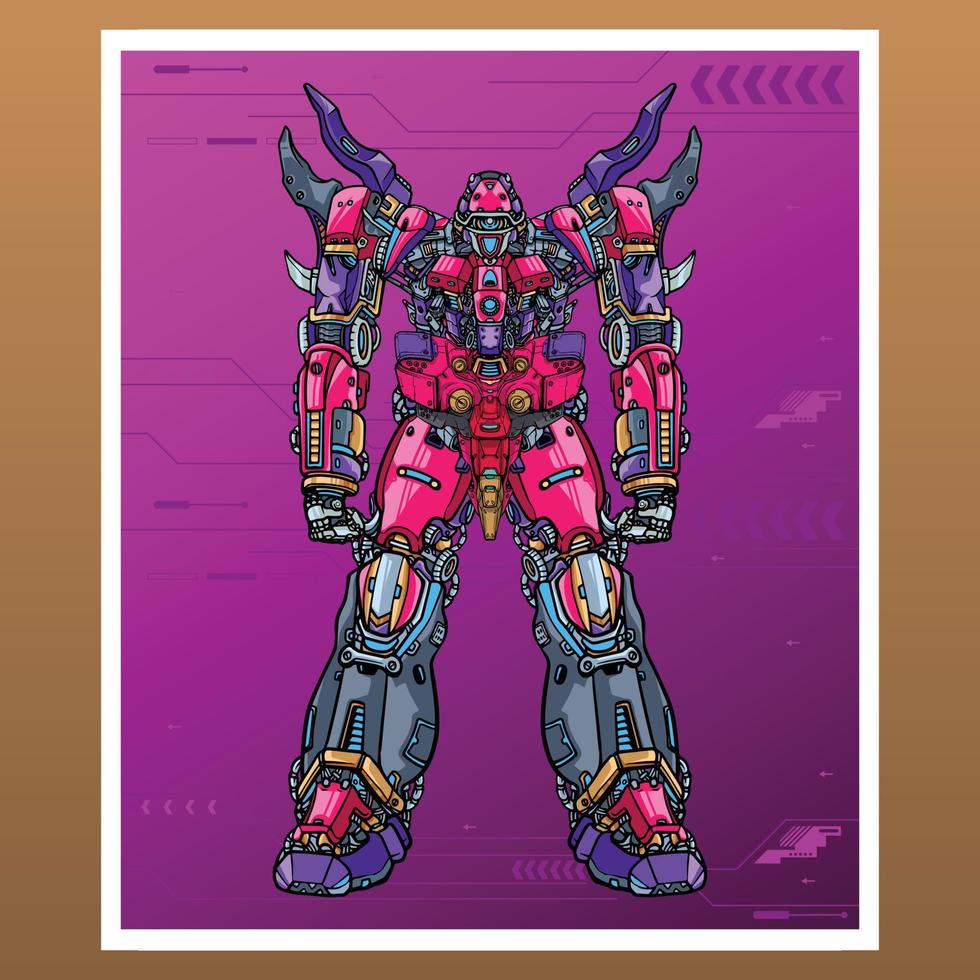 mecha robot máquina construida por cabeza brazo cuerpo pierna arma hombre ilustración vector premium