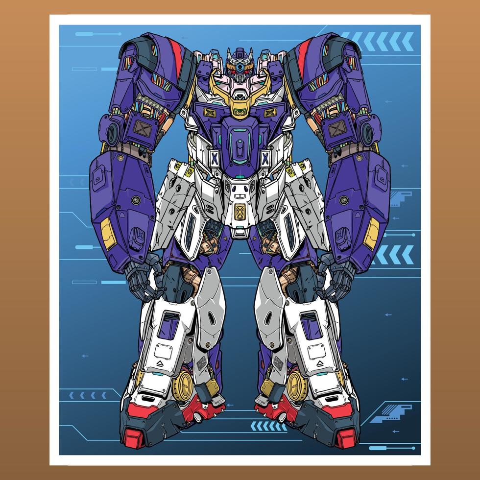 Mobile design fight gundam combat mecha robot builded by head arm body leg weapon illustration vector