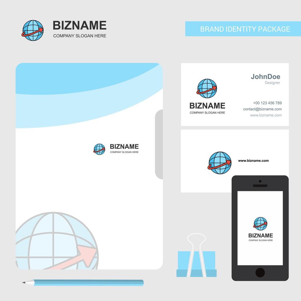 tarjeta de visita de cubierta de archivo de logotipo de empresa de globo y diseño de aplicación móvil ilustración vectorial vector
