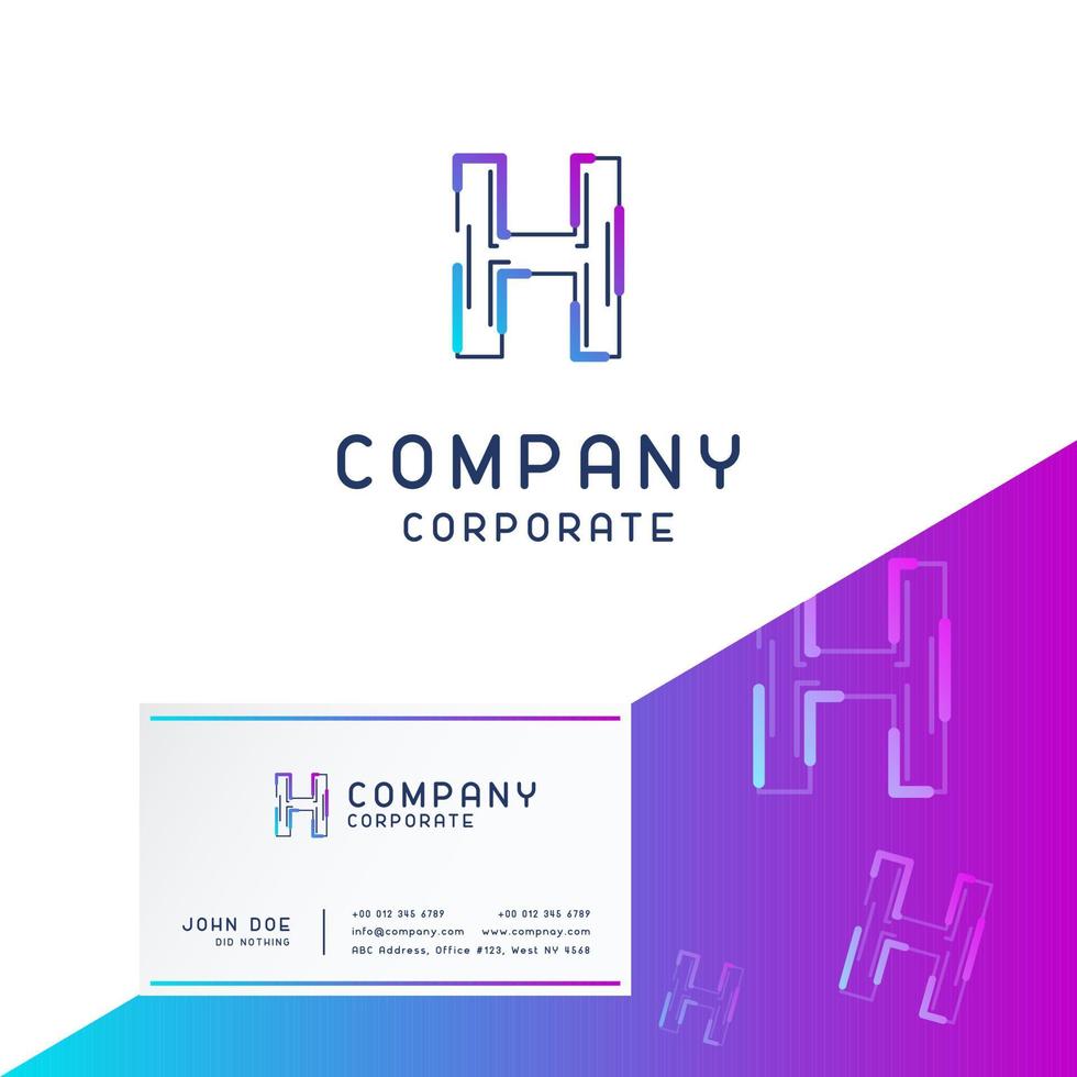 H company logo design with visiting card vector