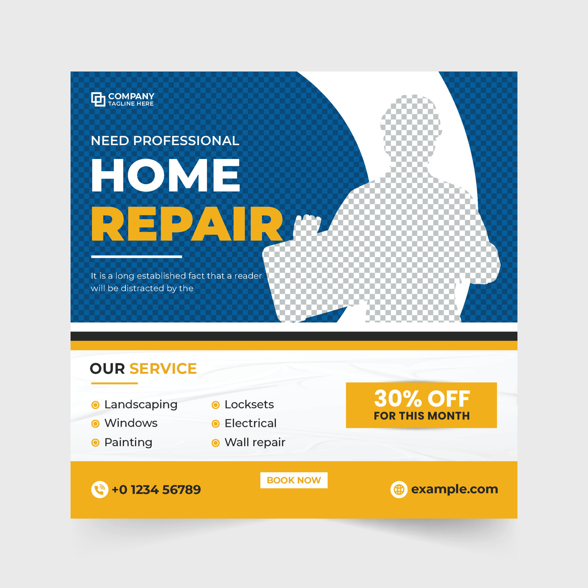 Professional home repair and renovation service template design with