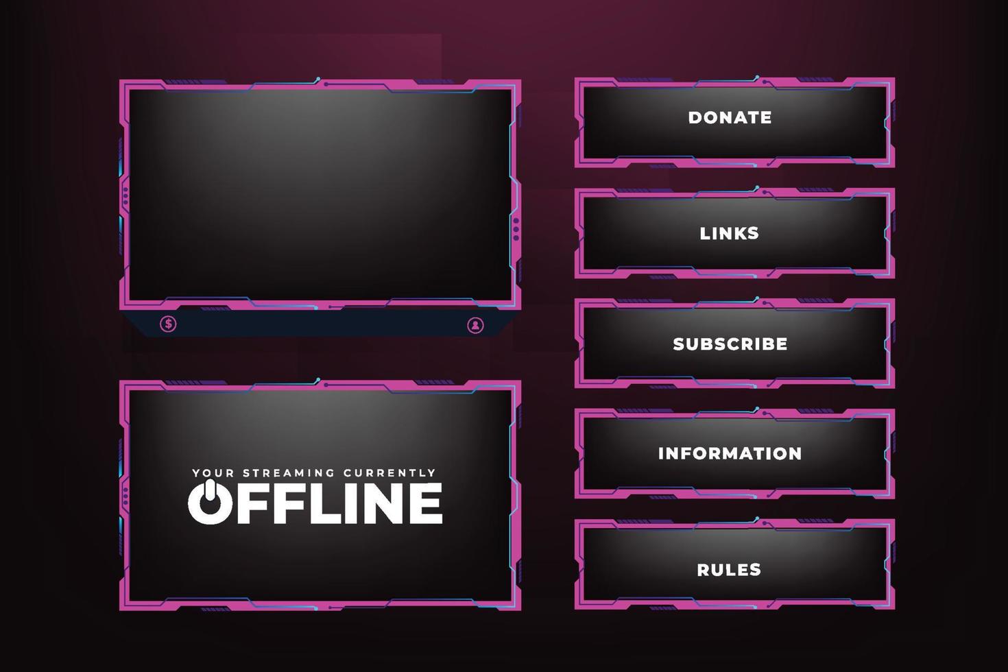 Girly gaming overlay decoration for online streamers. Modern game frame design with pink and dark colors. Futuristic live streaming overlay and broadcast screen panel vector for girl gamers.