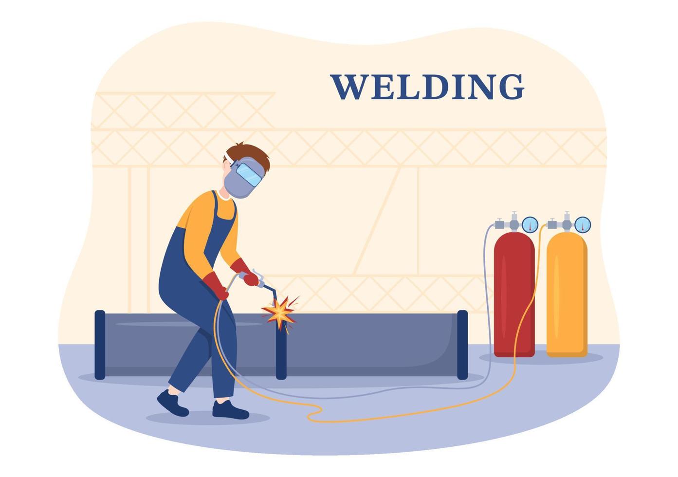 Welding Service with Professional Welder Job Weld Metal Structures, Pipe and Steel Construction in Flat Cartoon Hand Drawn Templates Illustration vector