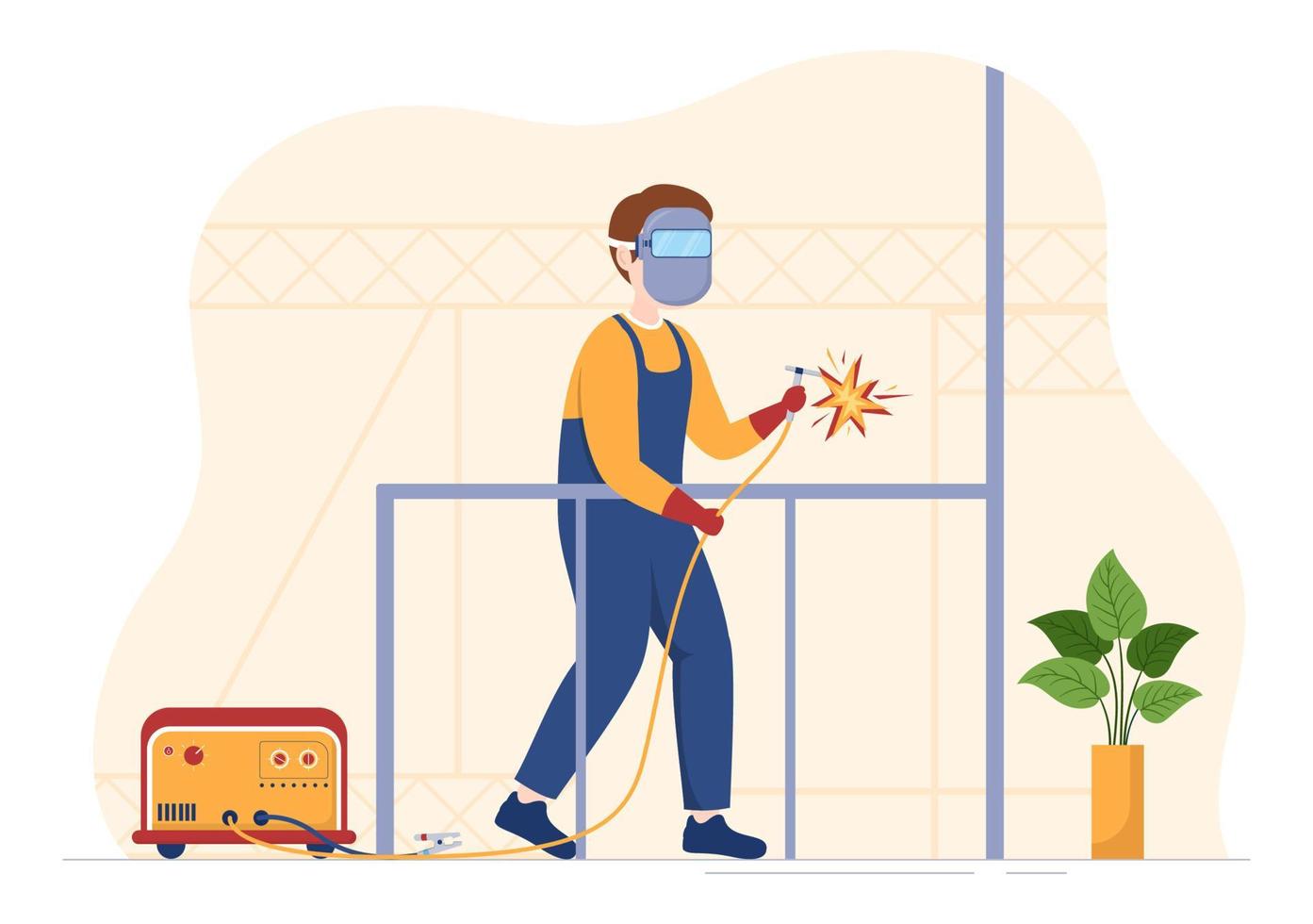 Welding Service with Professional Welder Job Weld Metal Structures, Pipe and Steel Construction in Flat Cartoon Hand Drawn Templates Illustration vector