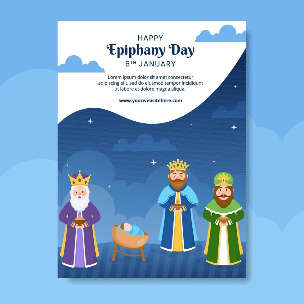 Happy Epiphany Day Poster Flat Cartoon Hand Drawn Templates Illustration vector