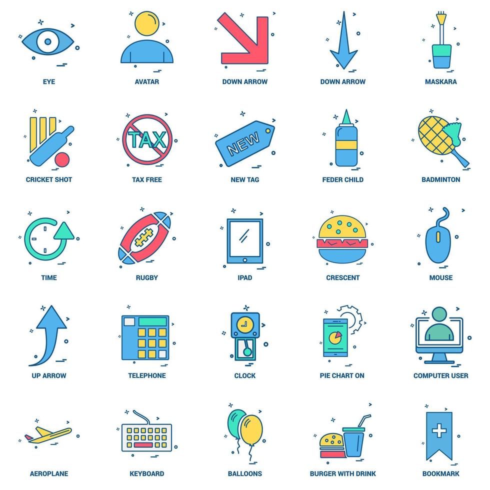 25 Business Concept Mix Flat Color Icon set vector