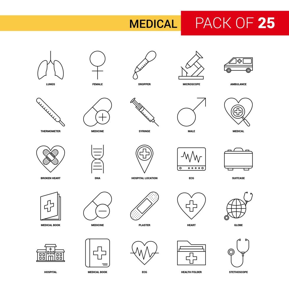 Medical Black Line Icon 25 Business Outline Icon Set vector