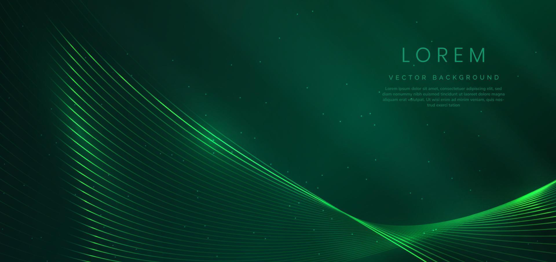 Abstract luxury curve glowing lines on green background. Template premium award design. vector