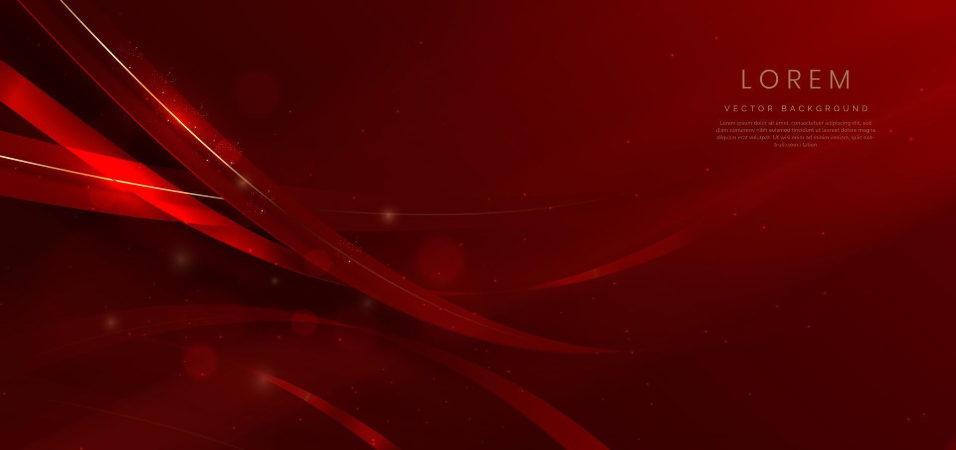 Abstract 3d curved red ribbon on red background with lighting effect and sparkle with copy space for text. Luxury design style. vector