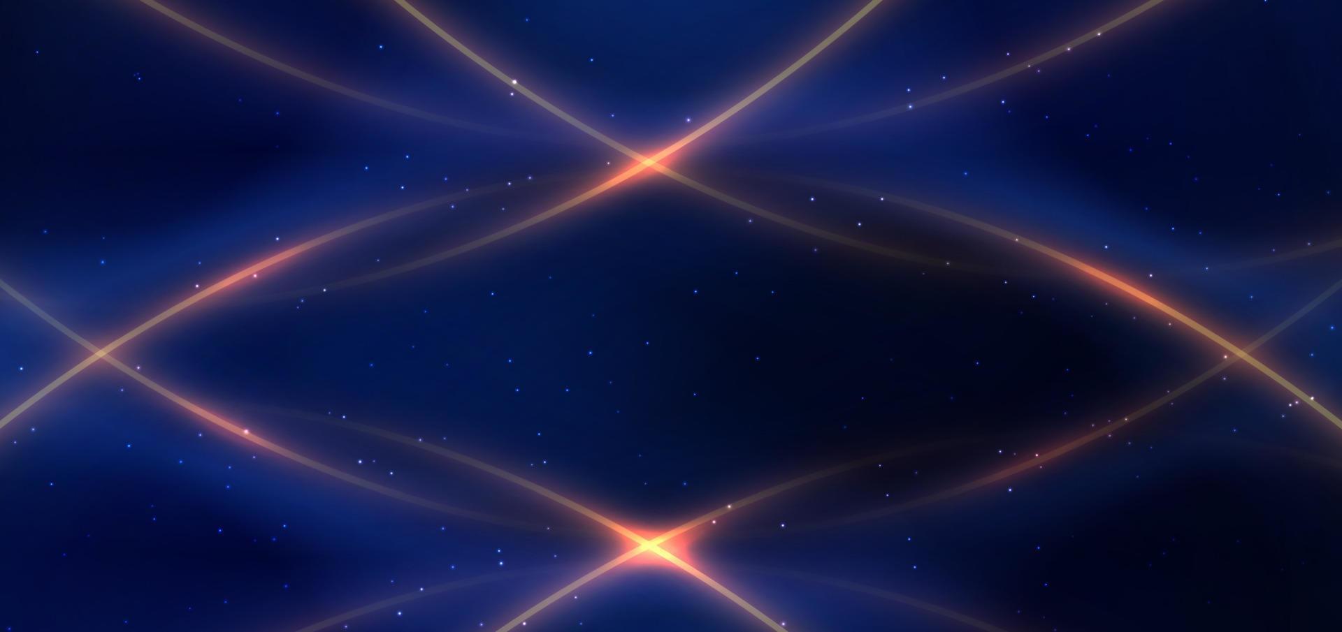 Luxury dark blue background with golden line curved and lighting effect sparkle. vector