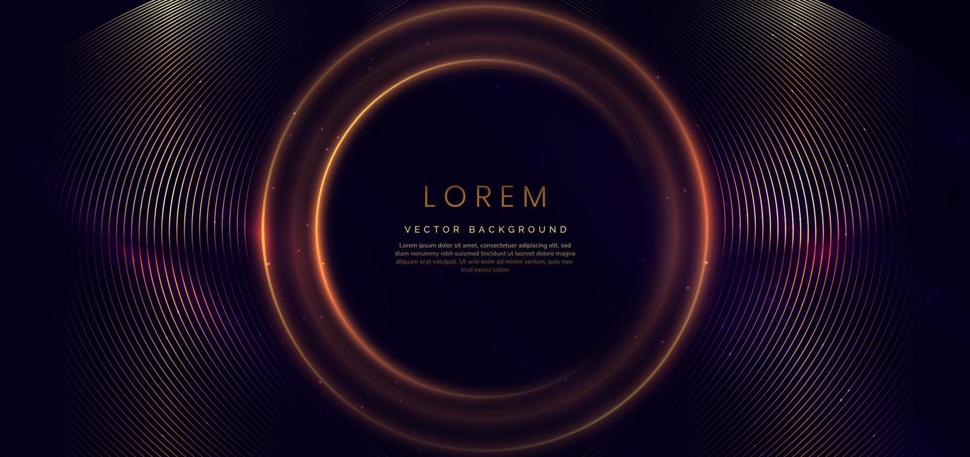 Luxury golden circle lines with border golden curve lines elegant and lighting effect on dark blue background. vector