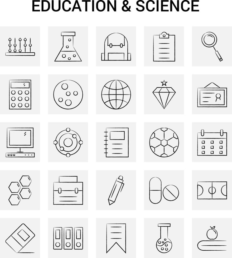 25 Hand Drawn Education and Science icon set Gray Background Vector Doodle