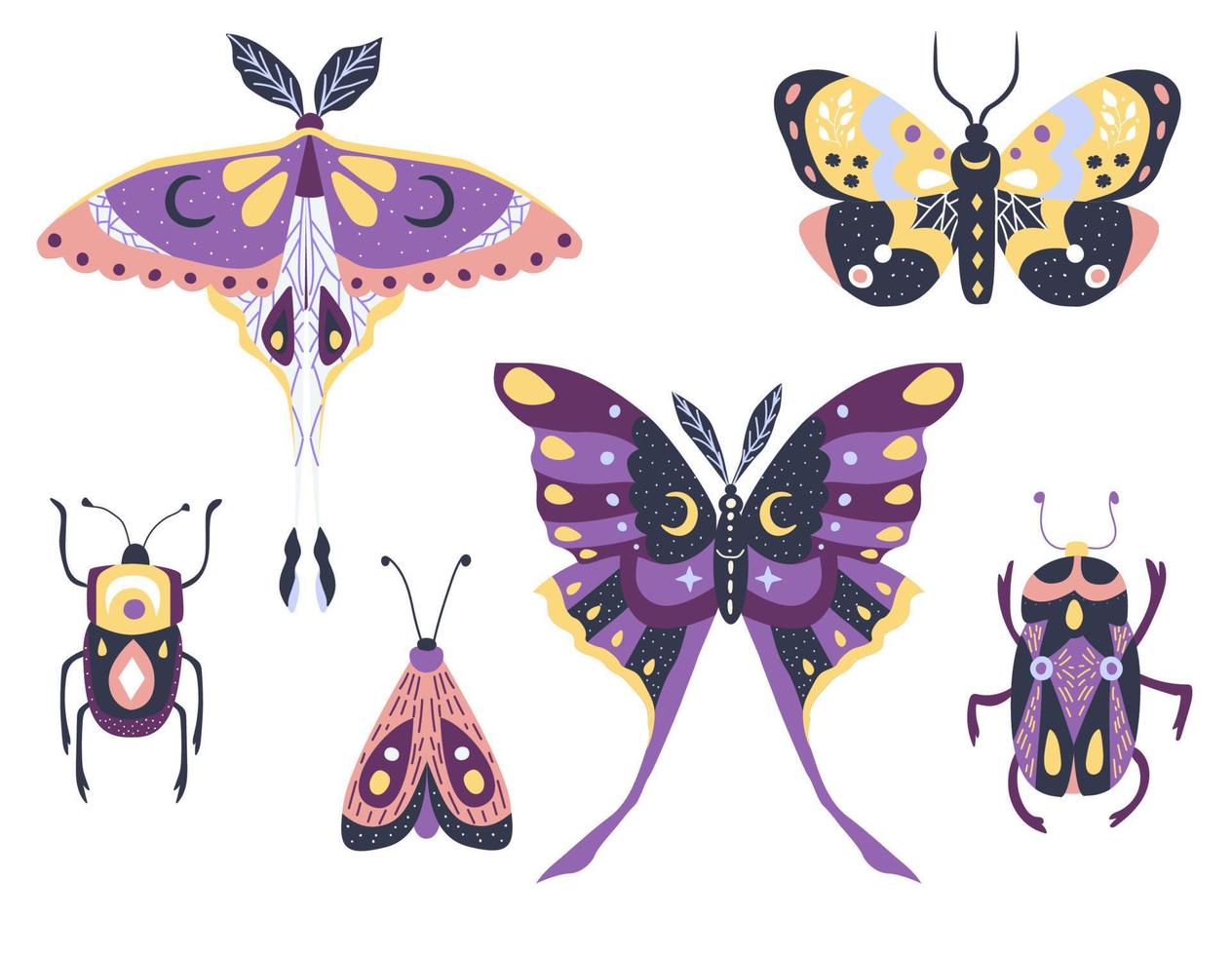 mariposas y polillas. colección de elementos. ilustración vectorial vector