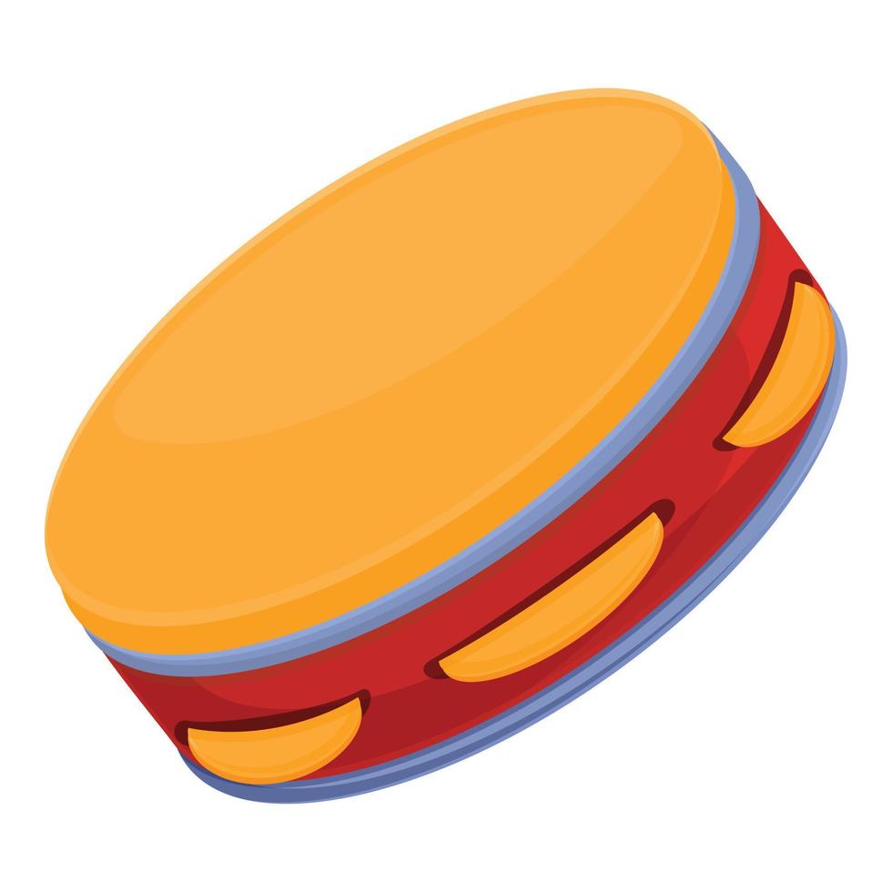 Tambourine school icon, cartoon style vector