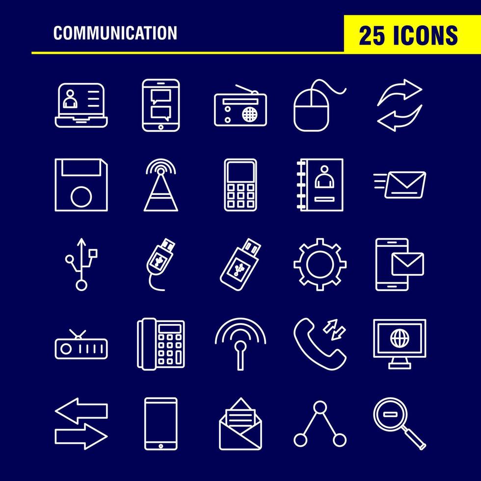 los iconos de línea de comunicación establecidos para infografías kit uxui móvil y diseño de impresión incluyen llamadas telefónicas horas señales colección de comunicación de red de torre logotipo infográfico moderno e imagen vector