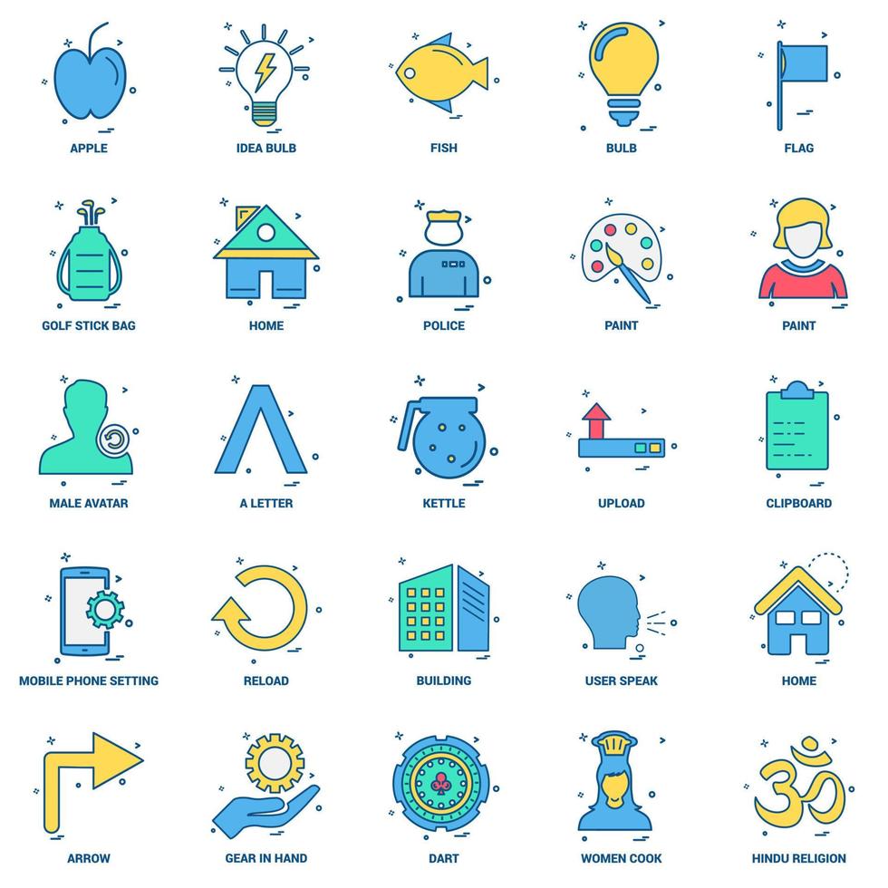 25 Business Concept Mix Flat Color Icon set vector