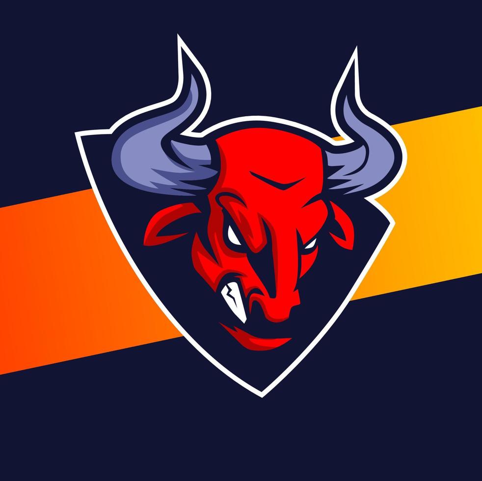 bull head logo mascot design with big horn for sport or game design vector