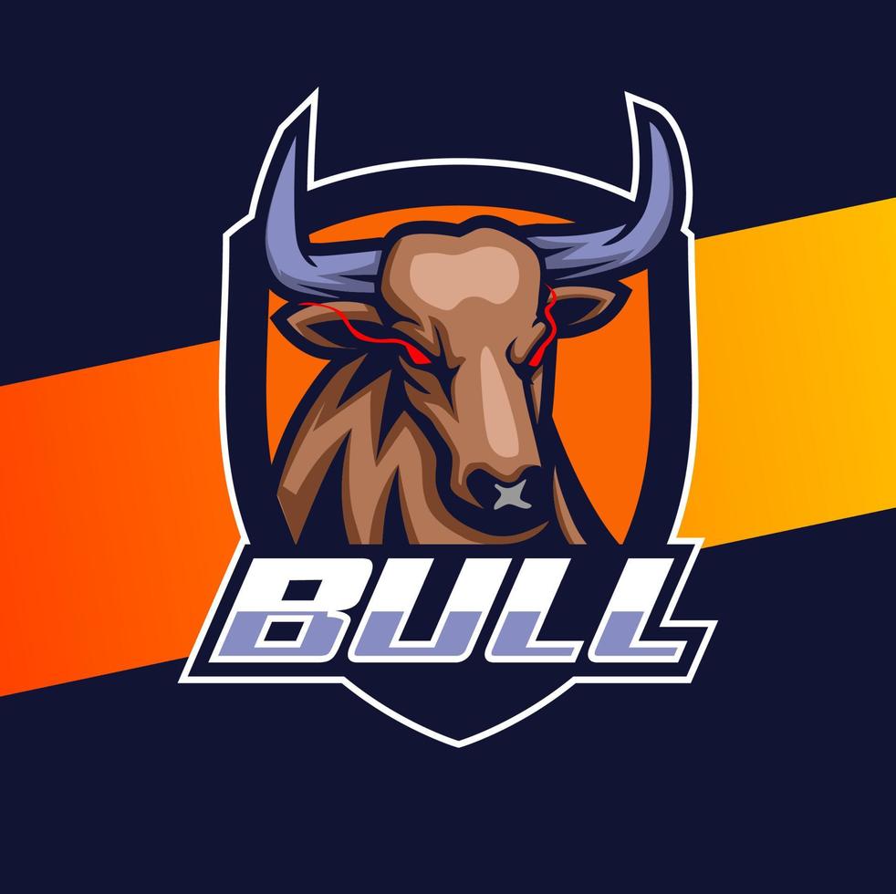 bull head logo mascot design with big horn for sport or game design vector