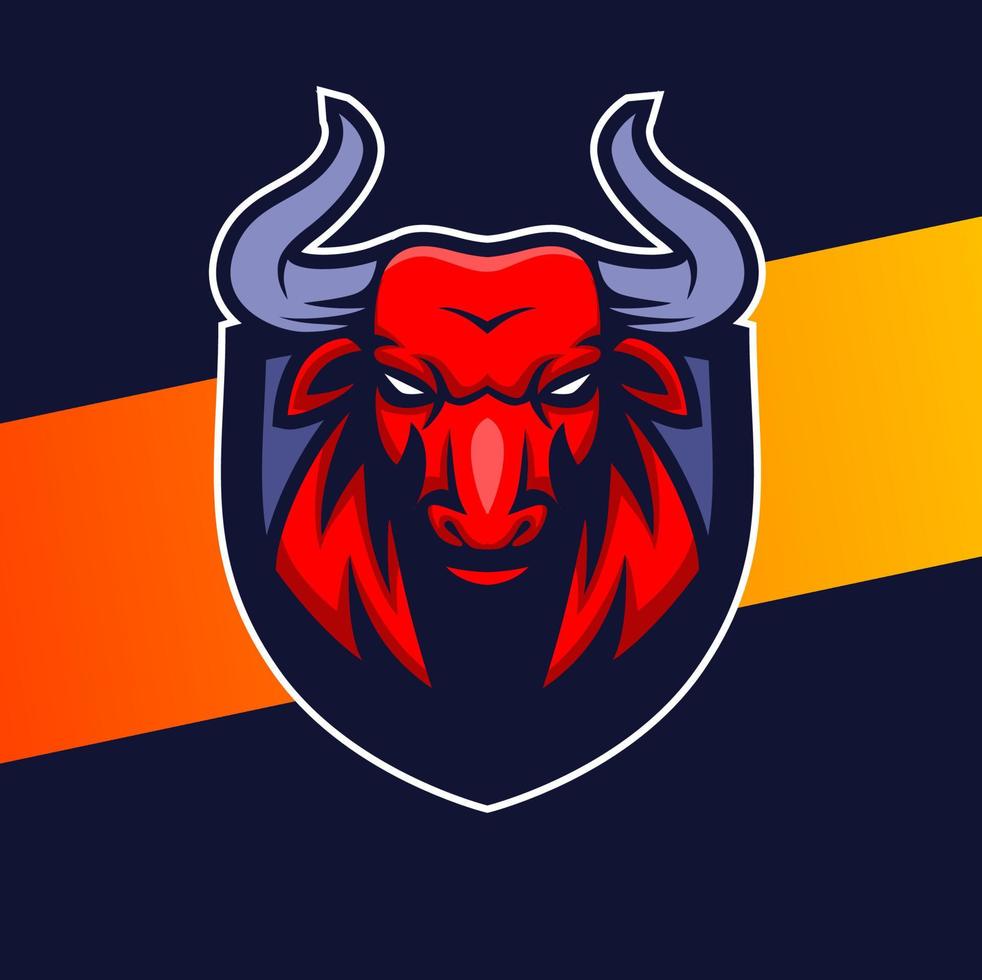 bull head logo mascot design with big horn for sport or game design vector