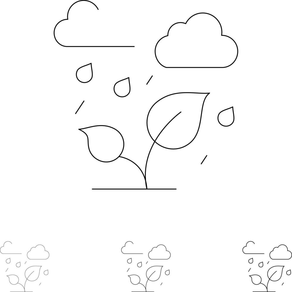 Green Trees Cloud Leaf Bold and thin black line icon set vector