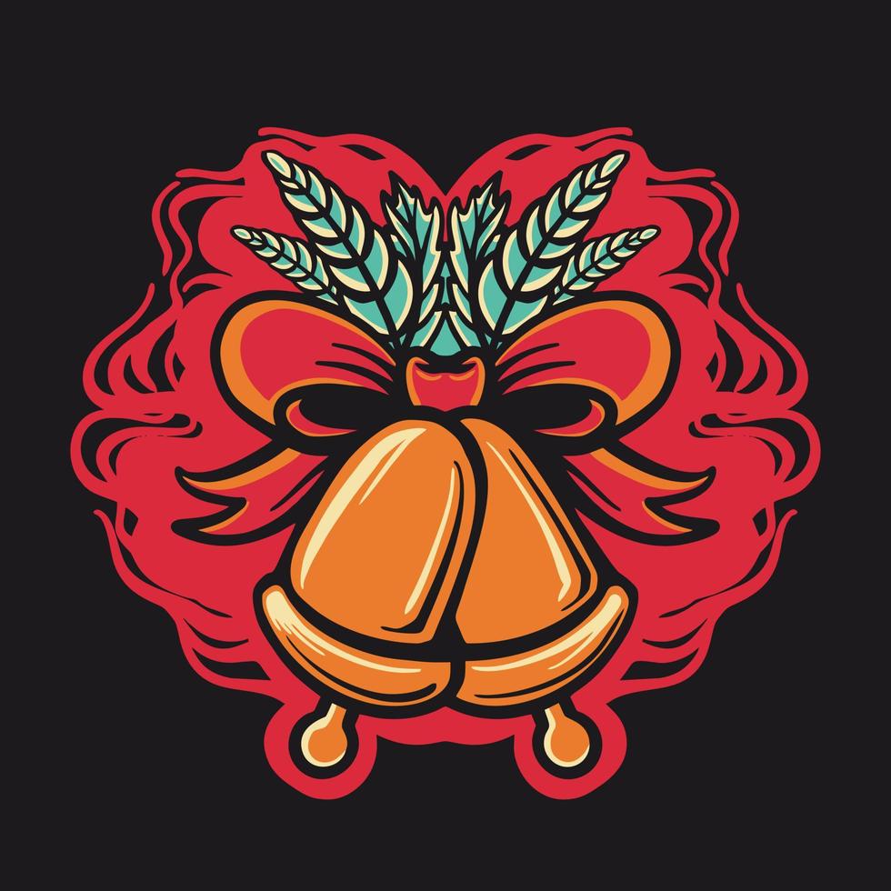 Christmas Bell and Ornaments Vector Retro Illustration