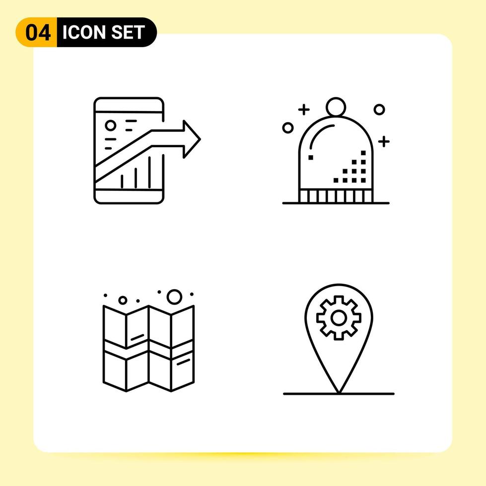 4 iconos creativos para el diseño moderno de sitios web y aplicaciones móviles receptivas 4 símbolos de contorno signos sobre fondo blanco paquete de 4 iconos fondo de vector de icono negro creativo