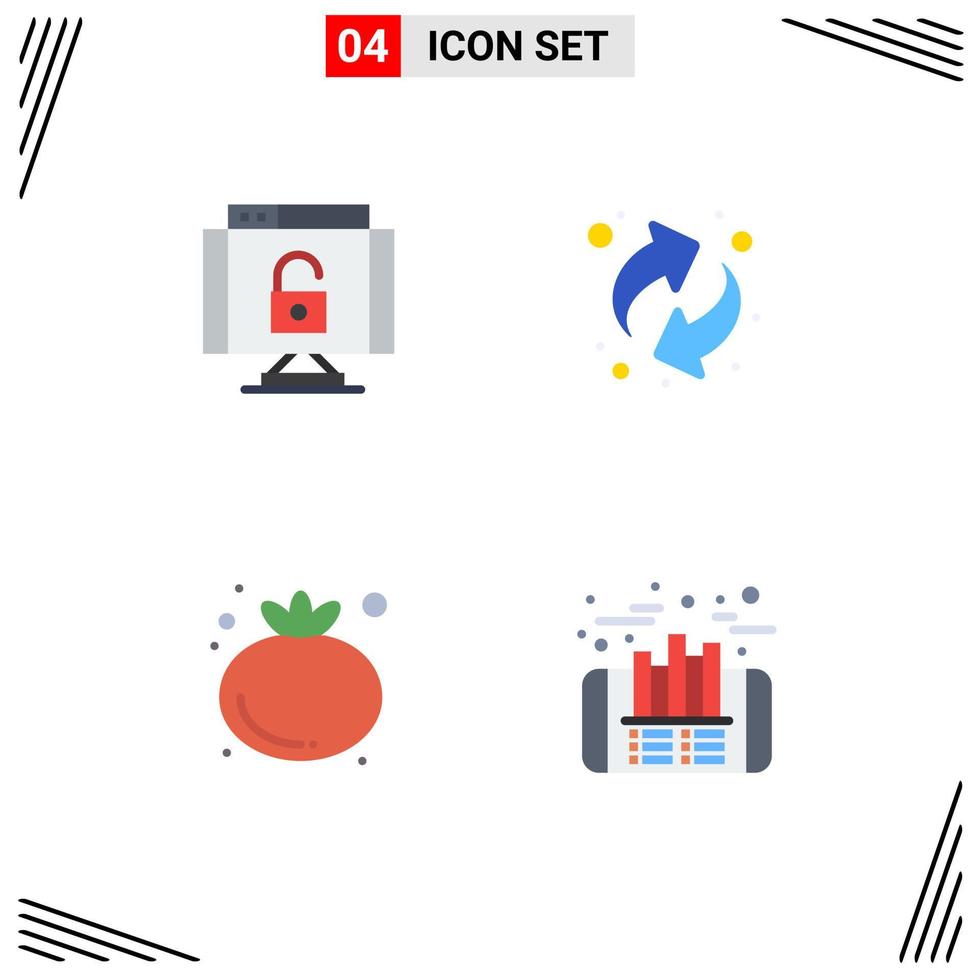 Set of 4 Modern UI Icons Symbols Signs for data vegetable security resources investment Editable Vector Design Elements