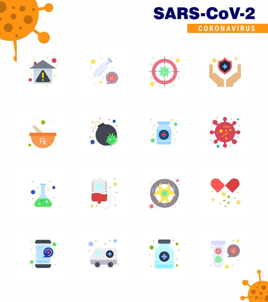 conjunto de iconos covid19 para el paquete infográfico de 16 colores planos, como la vacuna de protección a base de hierbas, protege el virus coronavirus viral 2019nov elementos de diseño de vectores de enfermedades