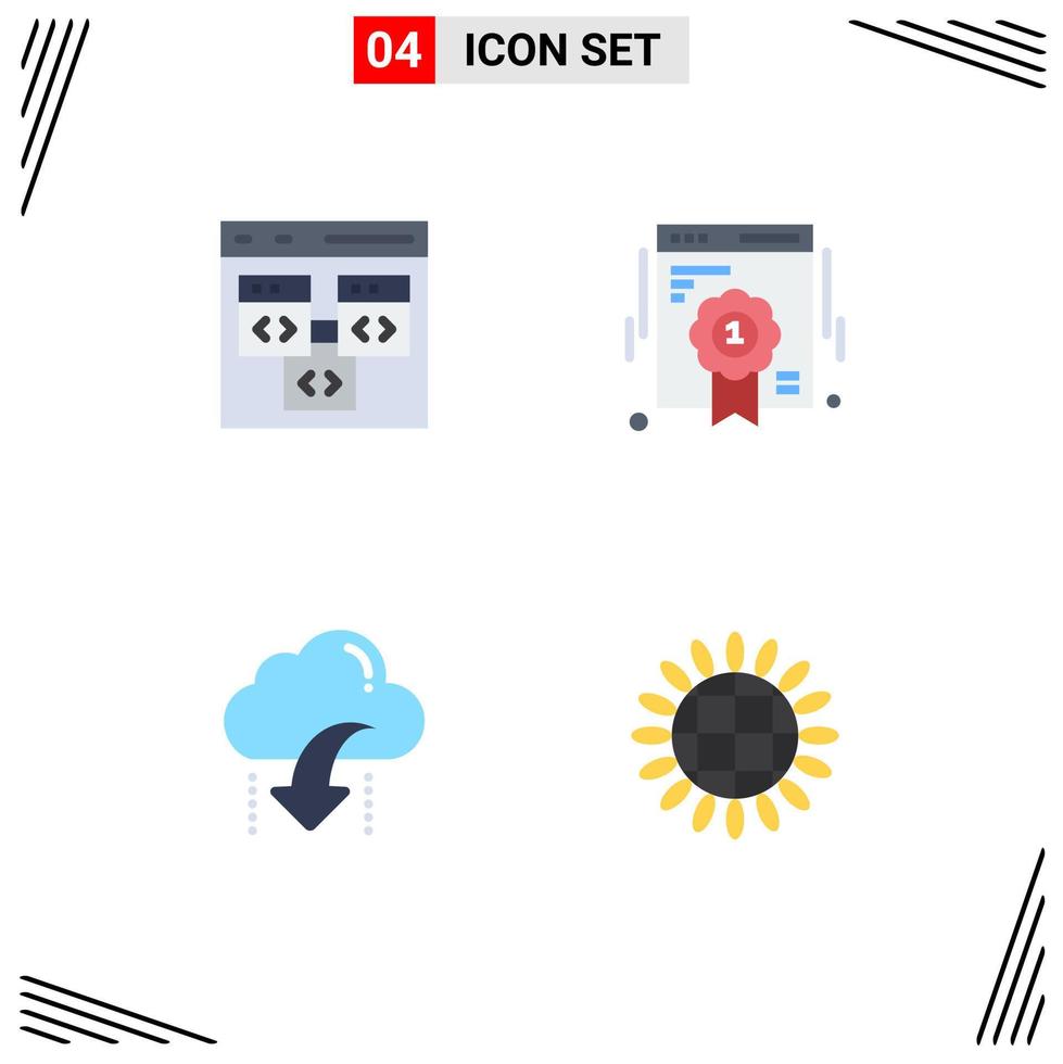 Set of 4 Modern UI Icons Symbols Signs for app download develop quality down Editable Vector Design Elements